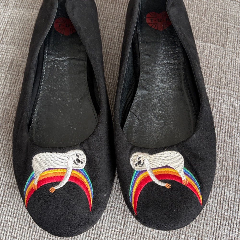 TUK Ballet Flats with Rainbow Sloth Embroidery